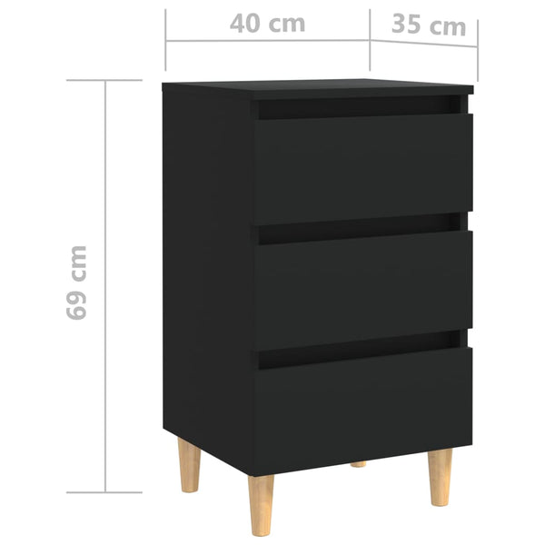 Schwarze Nachttische mit Holzbeinen, 2er-Set