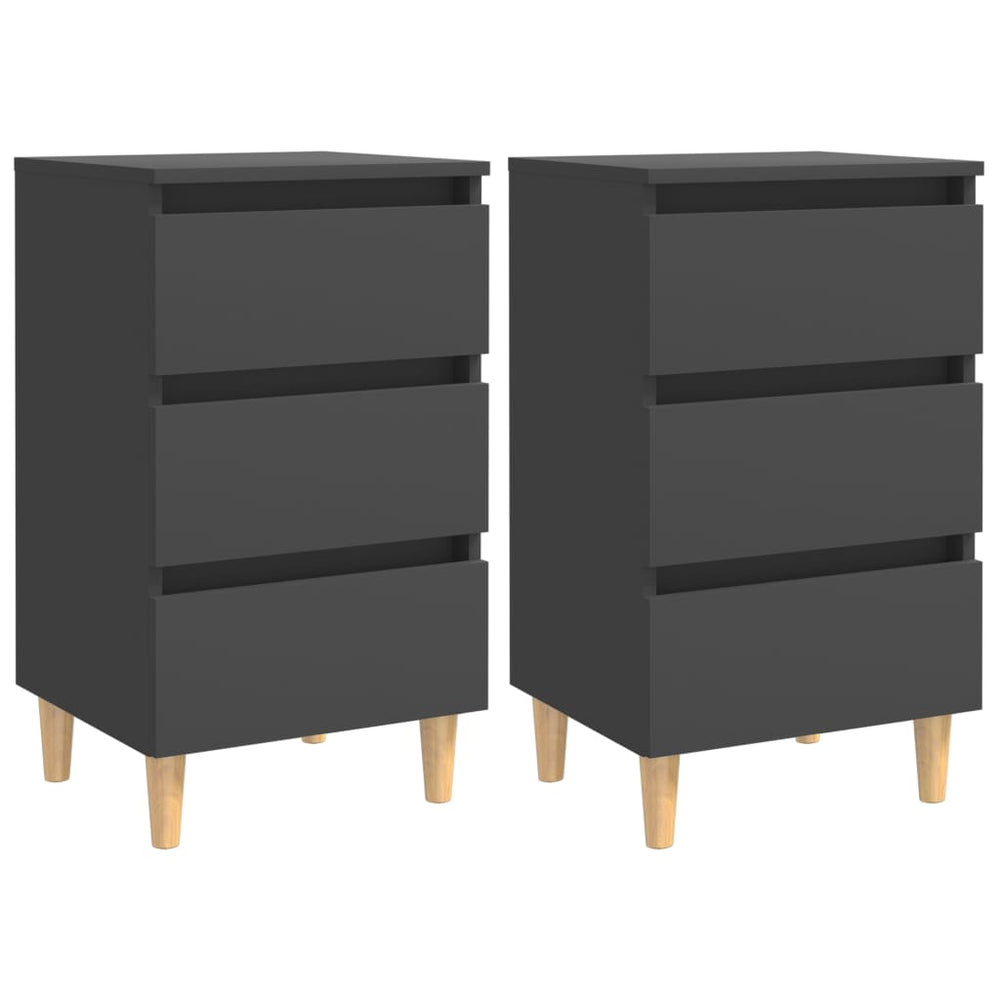 Nachttische Grau Holzbeine 40x35x69 cm, 2er-Set