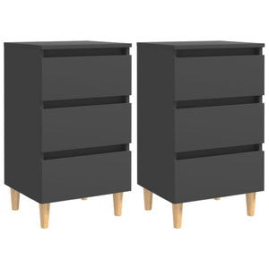 Nachttische Grau Holzbeine 40x35x69 cm, 2er-Set