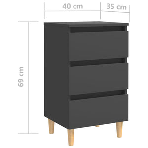 Nachttische Grau Holzbeine 40x35x69 cm, 2er-Set