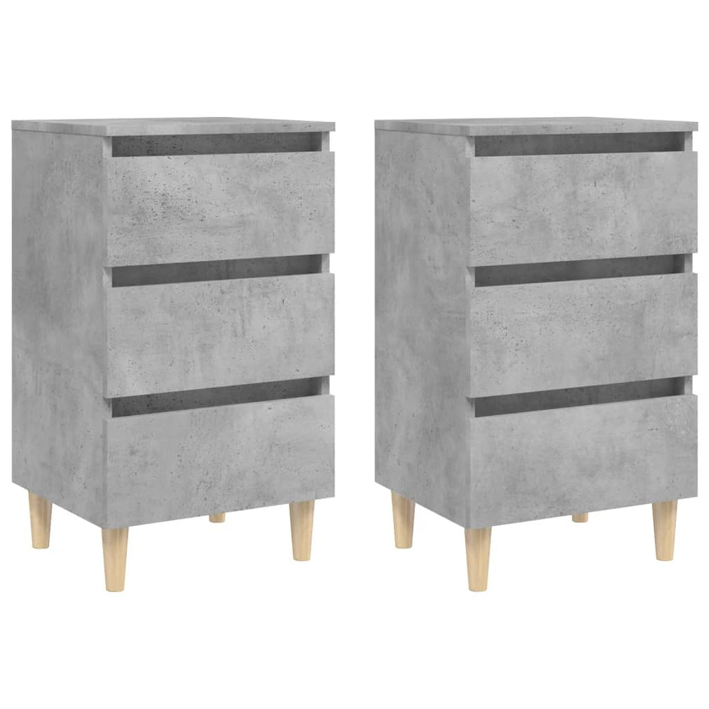 Nachttische Betongrau mit Holzbeinen, 2er-Set