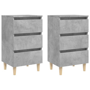 Nachttische Betongrau mit Holzbeinen, 2er-Set