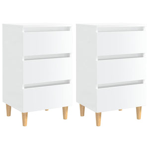 vidaXL Tables de chevet avec pieds en bois 2 pcs Blanc brillant 40x35x69 cm