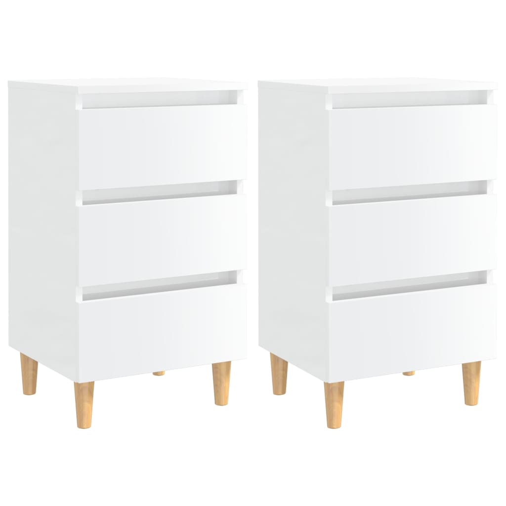 vidaXL Tables de chevet avec pieds en bois 2 pcs Blanc brillant 40x35x69 cm