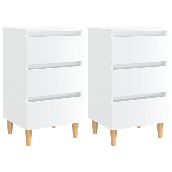 vidaXL Tables de chevet avec pieds en bois 2 pcs Blanc brillant 40x35x69 cm