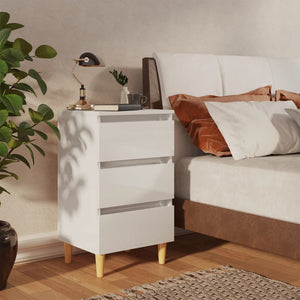 vidaXL Tables de chevet avec pieds en bois 2 pcs Blanc brillant 40x35x69 cm