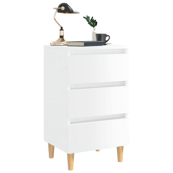 vidaXL Tables de chevet avec pieds en bois 2 pcs Blanc brillant 40x35x69 cm