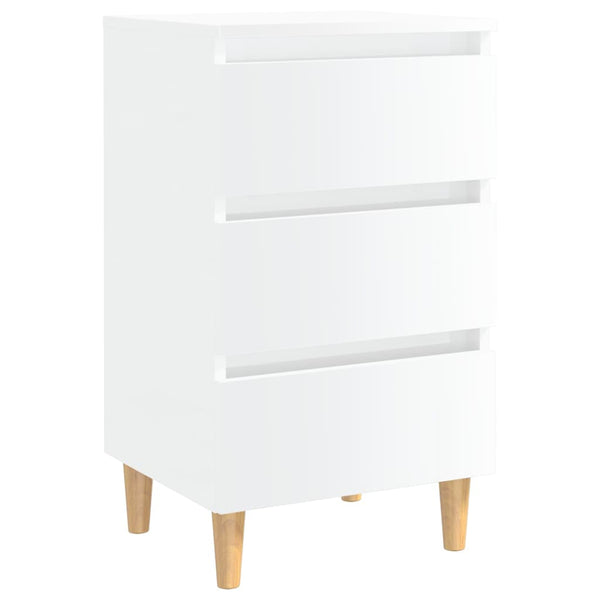 vidaXL Tables de chevet avec pieds en bois 2 pcs Blanc brillant 40x35x69 cm