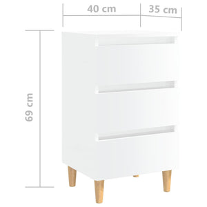 vidaXL Tables de chevet avec pieds en bois 2 pcs Blanc brillant 40x35x69 cm