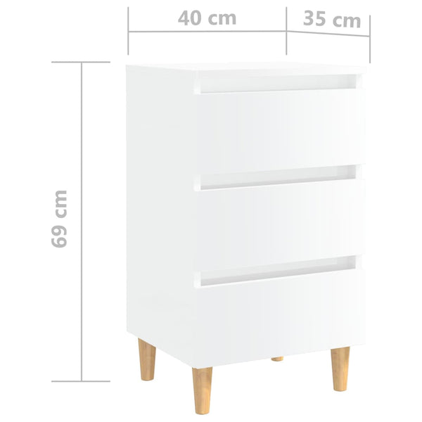 vidaXL Tables de chevet avec pieds en bois 2 pcs Blanc brillant 40x35x69 cm