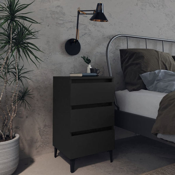 Schwarze Nachttische mit Metallbeinen, 2er-Set