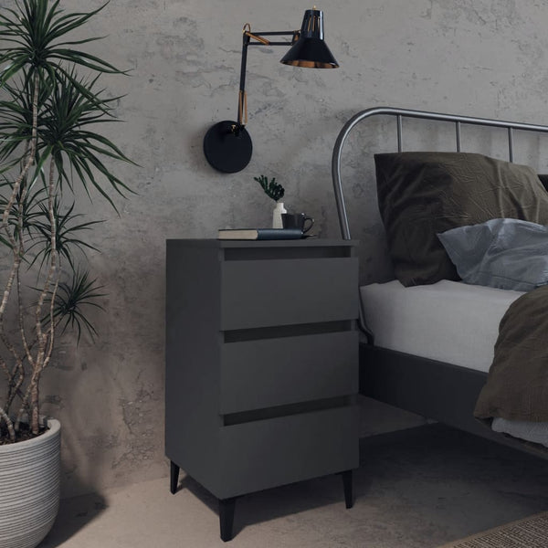 Graue Nachttische mit Metallbeinen, 2er-Set