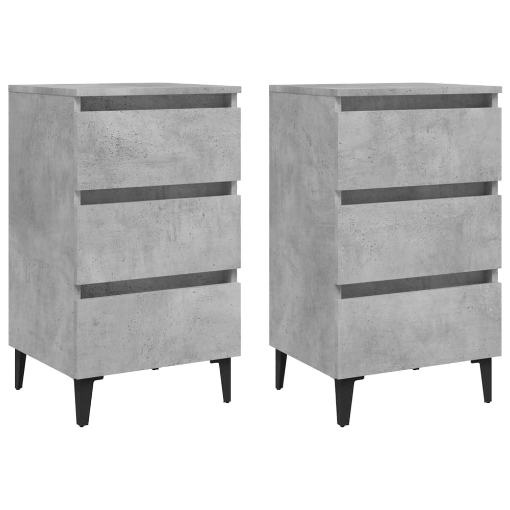Nachttische Betongrau mit Metallbeinen, 2er-Set
