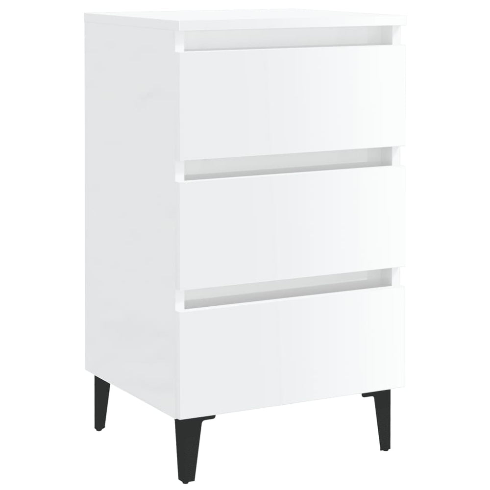 vidaXL Nightstand with Metal Legs High Gloss White 40x35x69 cm
