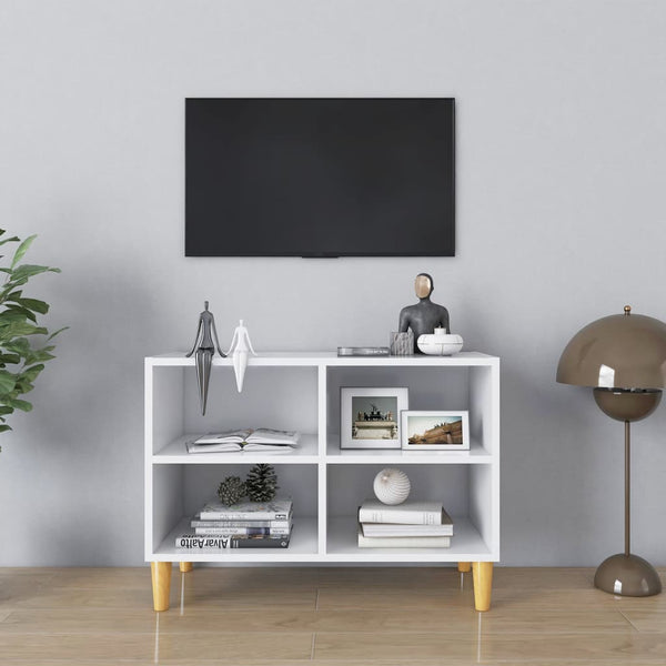 Weißer TV-Schrank mit Holzbeinen