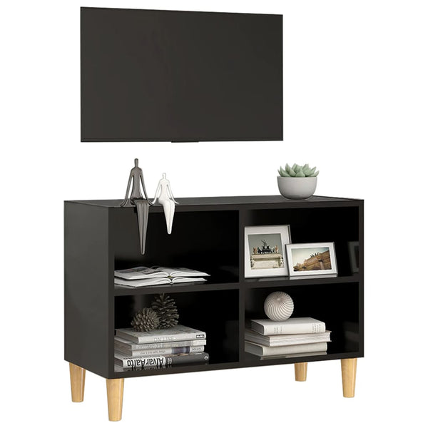 Meuble TV vidaXL avec pieds en bois massif Noir 69,5x30x50 cm