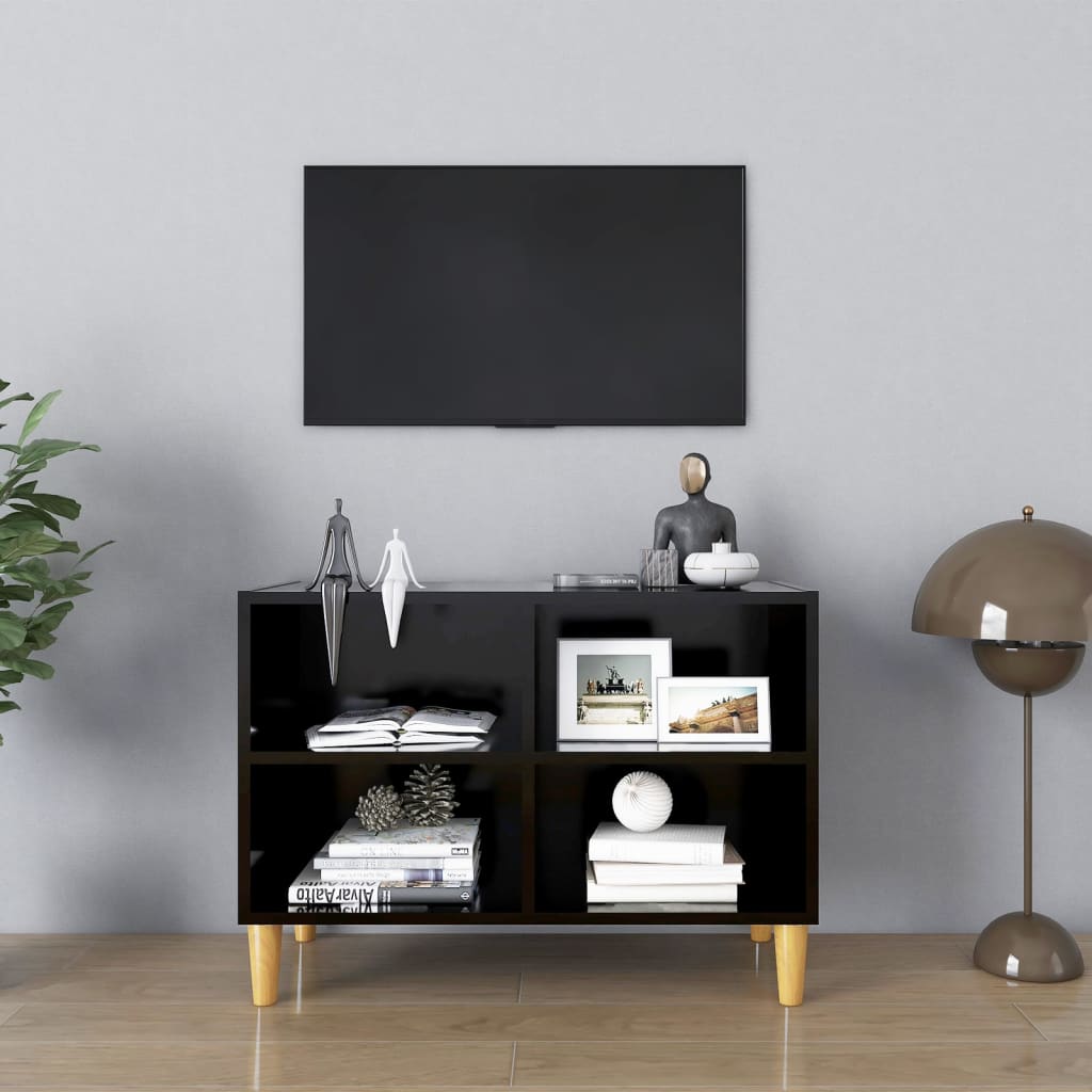 Meuble TV vidaXL avec pieds en bois massif Noir 69,5x30x50 cm
