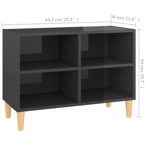 Hochglanz TV-Schrank Grau mit Holzbeinen