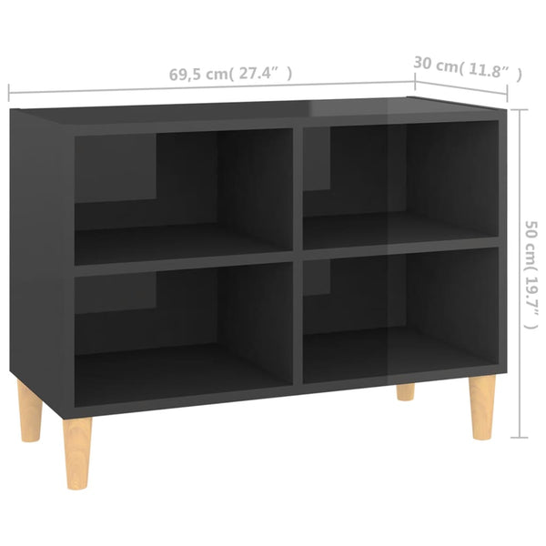 Hochglanz TV-Schrank Grau mit Holzbeinen