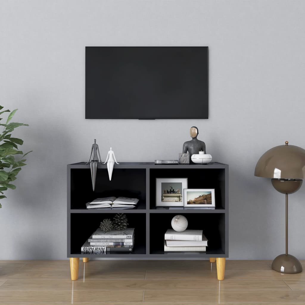 Hochglanz TV-Schrank Grau mit Holzbeinen