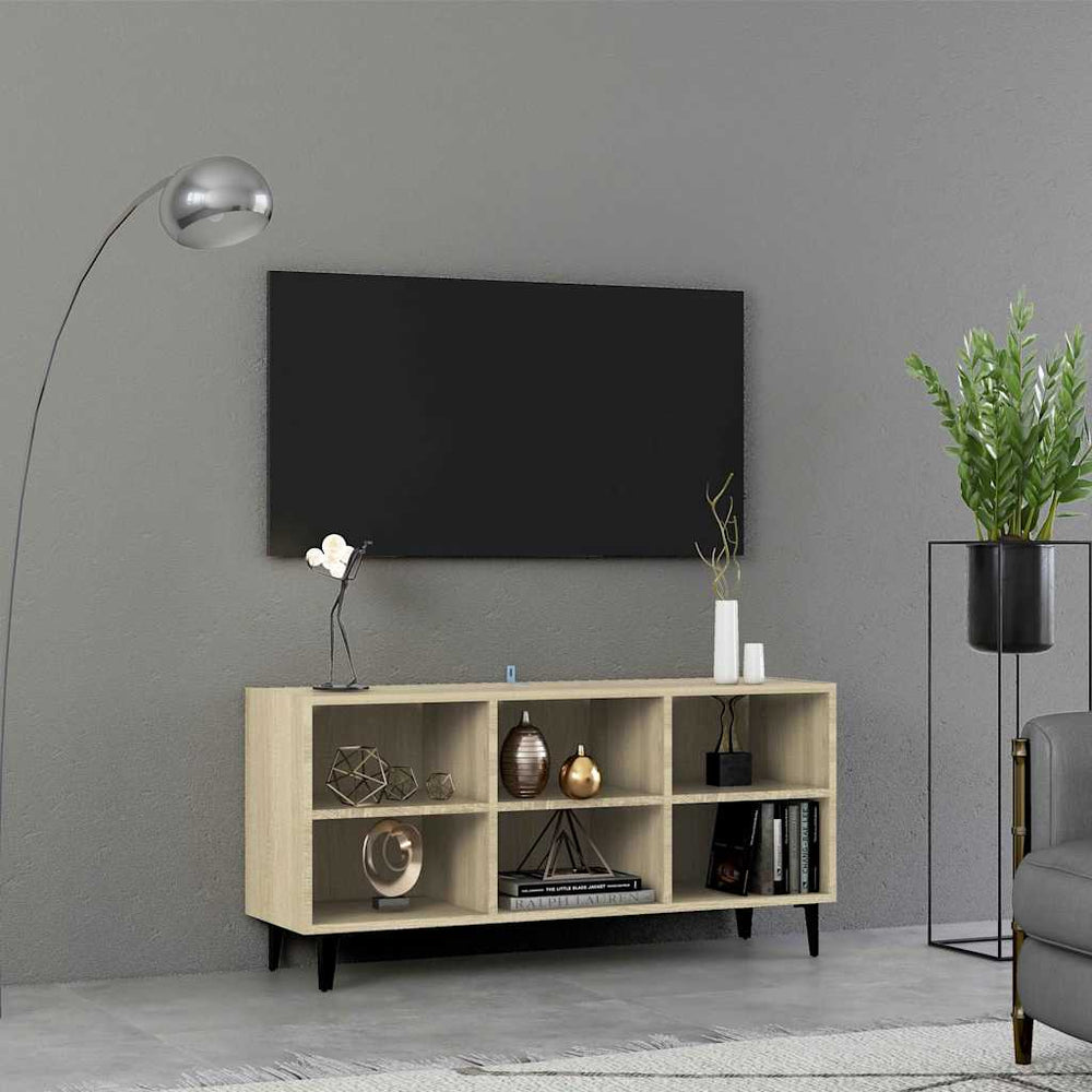 Meuble TV vidaXL avec pieds en métal Chêne Sonoma 103,5x30x50 cm