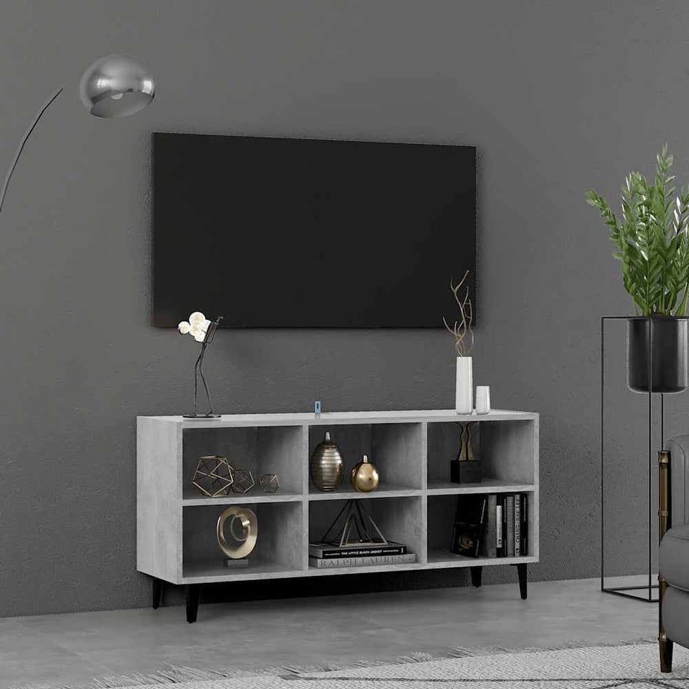 Meuble TV vidaXL avec pieds en métal Gris béton 103,5x30x50 cm