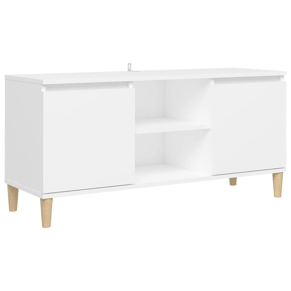 vidaXL Meuble TV avec pieds en bois massif Blanc 103,5x30x50 cm