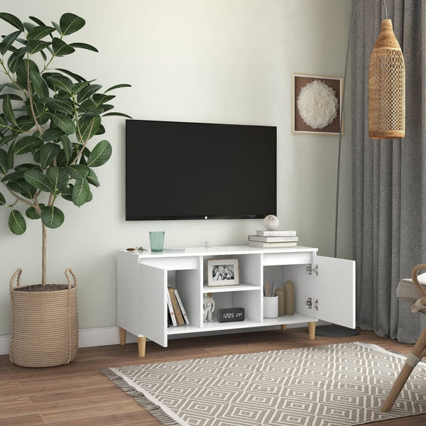 Weißer TV-Schrank mit Massivholzbeinen