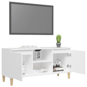 Weißer TV-Schrank mit Massivholzbeinen