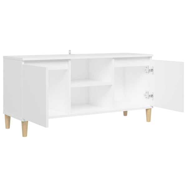 Weißer TV-Schrank mit Massivholzbeinen