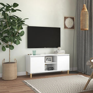 Weißer TV-Schrank mit Massivholzbeinen