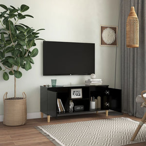 Schwarzer TV-Schrank mit Holzbeinen