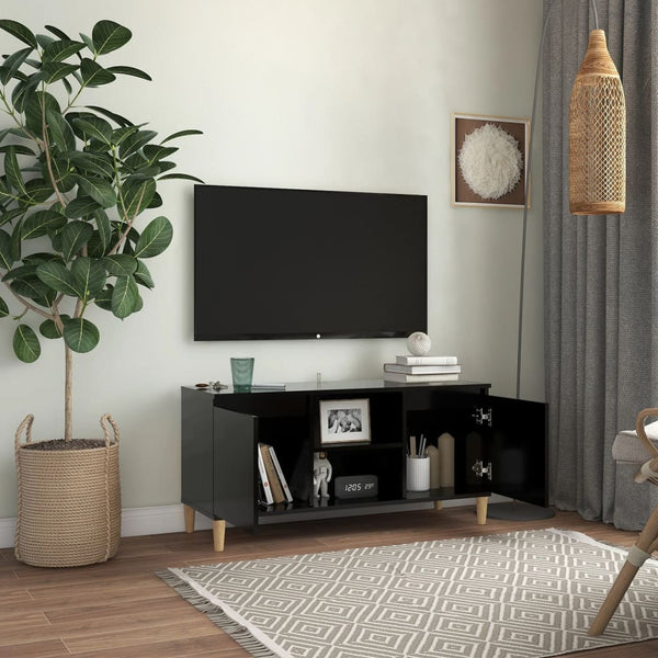 Schwarzer TV-Schrank mit Holzbeinen