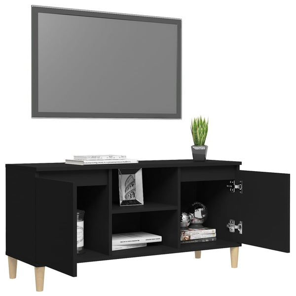 Schwarzer TV-Schrank mit Holzbeinen
