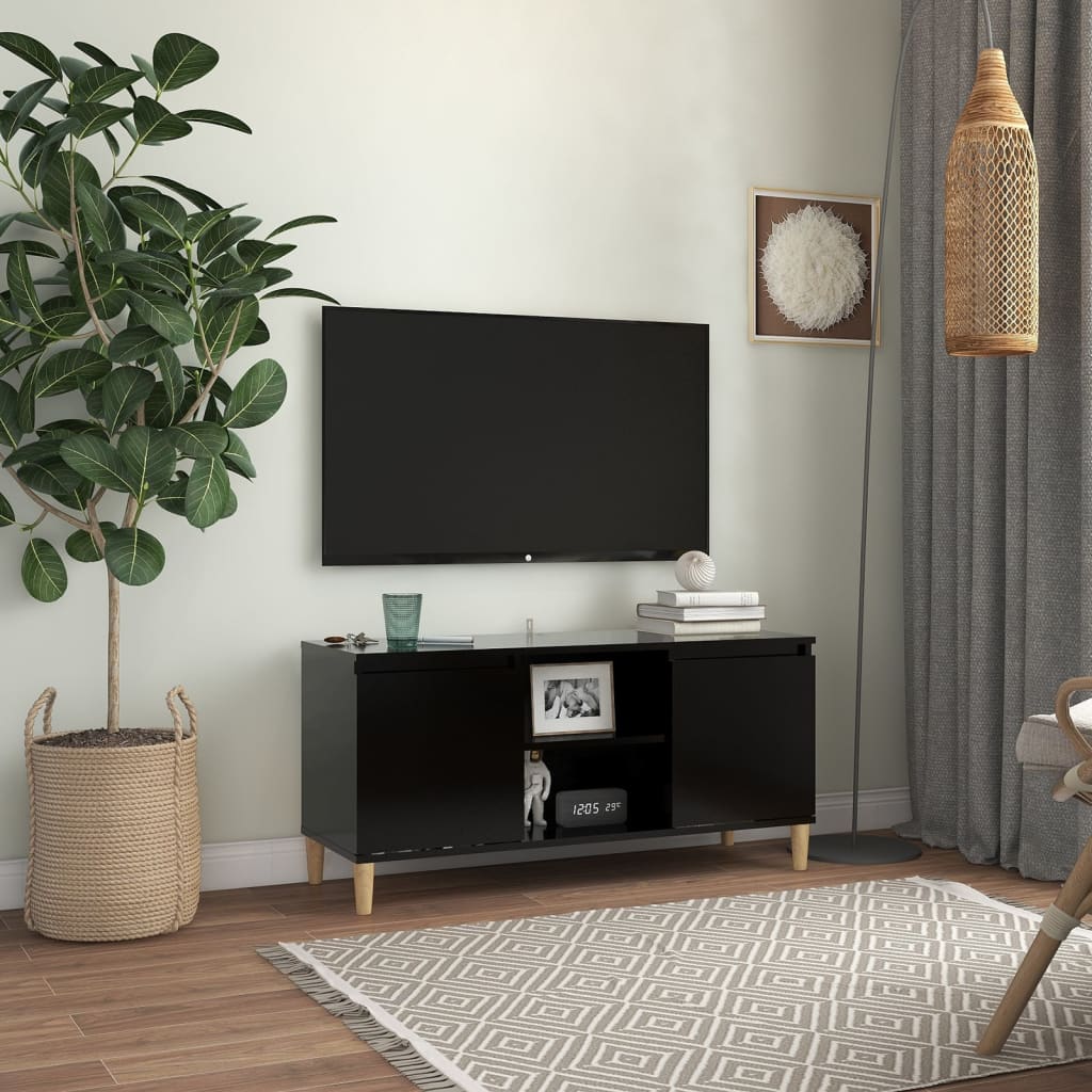 Schwarzer TV-Schrank mit Holzbeinen