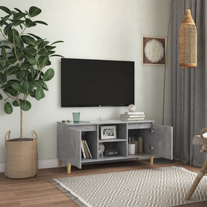 Betongrauer TV-Schrank mit Holzbeinen, 103,5 cm