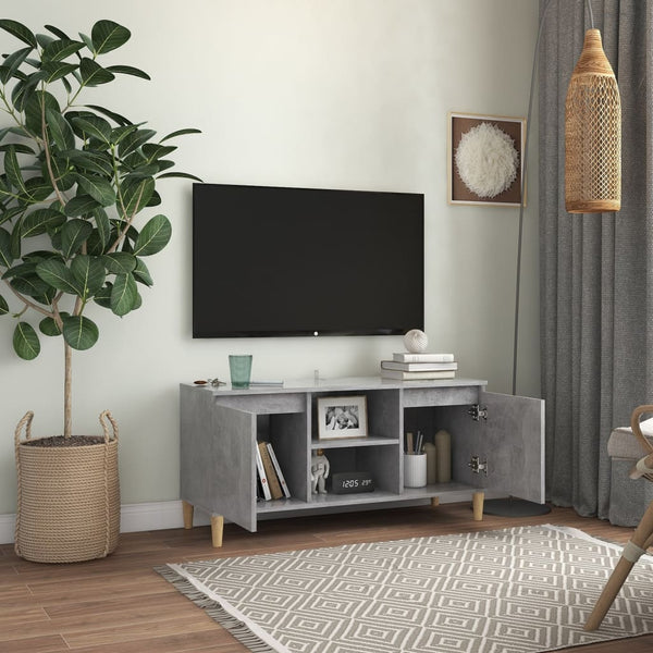 Betongrauer TV-Schrank mit Holzbeinen, 103,5 cm