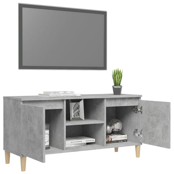 Betongrauer TV-Schrank mit Holzbeinen, 103,5 cm
