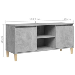 Betongrauer TV-Schrank mit Holzbeinen, 103,5 cm