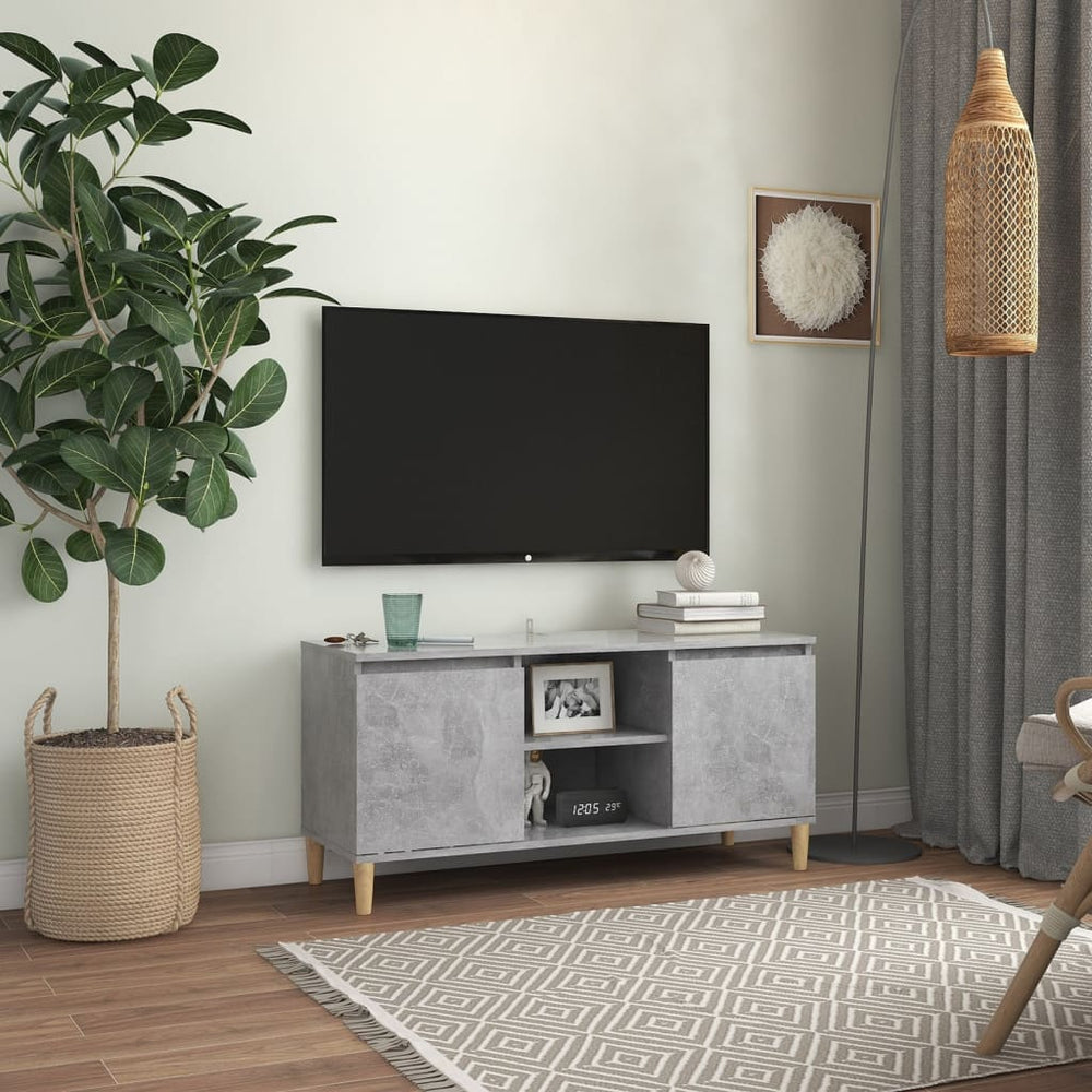Meuble TV vidaXL avec pieds en bois massif Gris béton 103,5x35x50 cm