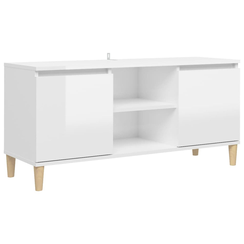 Meuble TV vidaXL avec pieds en bois massif Blanc brillant 103,5x35x50 cm