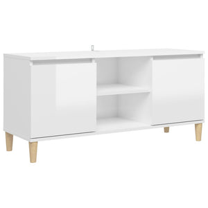 Meuble TV vidaXL avec pieds en bois massif Blanc brillant 103,5x35x50 cm