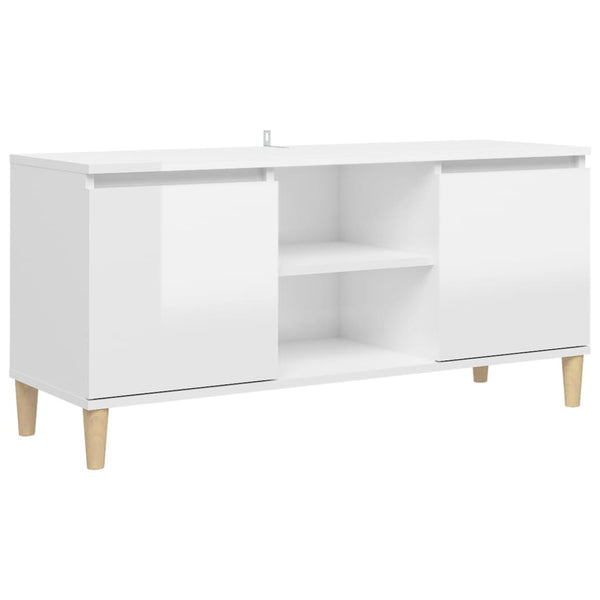 Meuble TV vidaXL avec pieds en bois massif Blanc brillant 103,5x35x50 cm