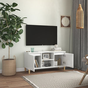 Meuble TV vidaXL avec pieds en bois massif Blanc brillant 103,5x35x50 cm