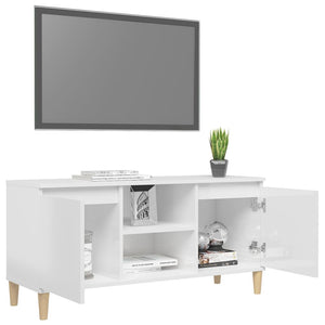 Meuble TV vidaXL avec pieds en bois massif Blanc brillant 103,5x35x50 cm