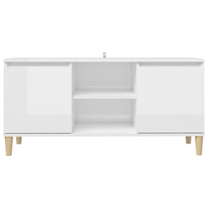 Meuble TV vidaXL avec pieds en bois massif Blanc brillant 103,5x35x50 cm