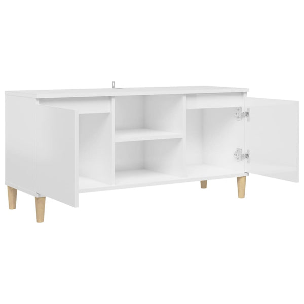 Meuble TV vidaXL avec pieds en bois massif Blanc brillant 103,5x35x50 cm