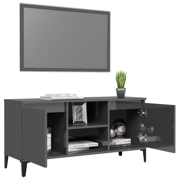 Hochglanz Grau TV-Schrank mit Metallbeinen