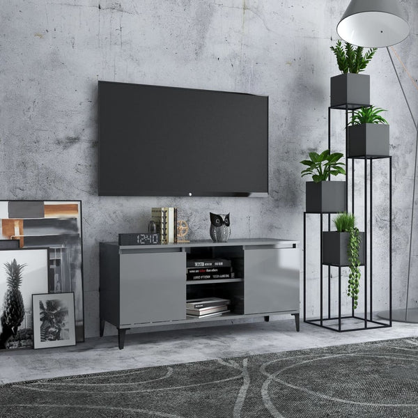 Hochglanz Grau TV-Schrank mit Metallbeinen