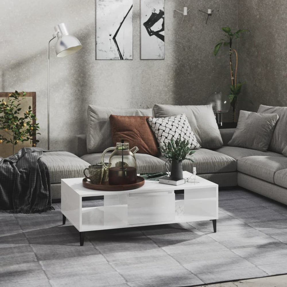Couchtisch Hochglanz Weiß 103,5 cm